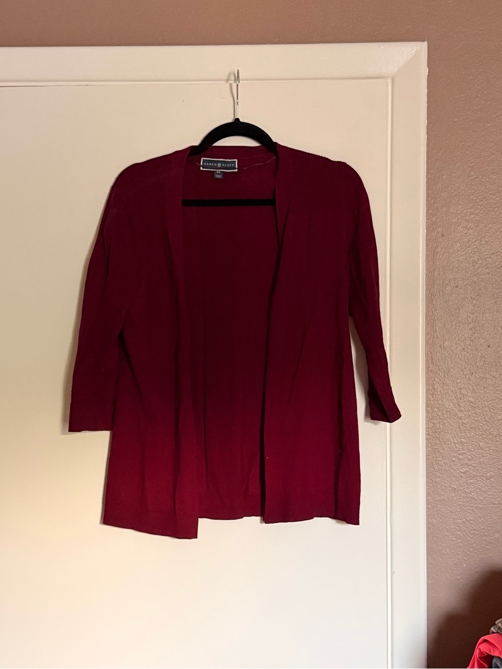 Karen Scott Burgundy Open-Front Long Sleeve Cardigan